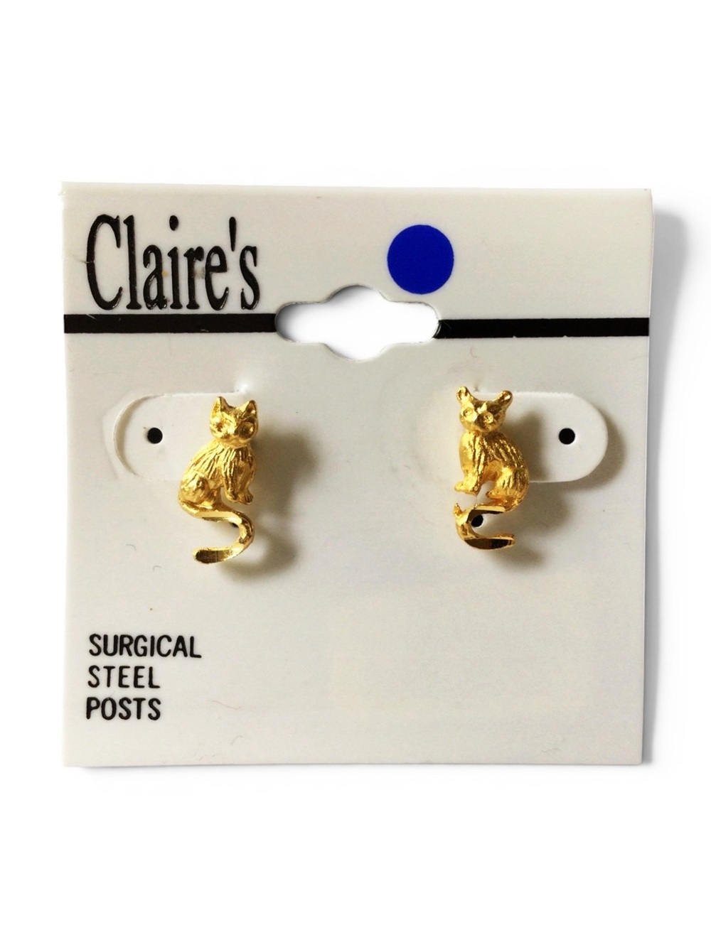 Vintage CLAIRE’S Gold-Tone Curly Tail Kitty Cat Mini Stud Earrings - NOS - Picture 4 of 9
